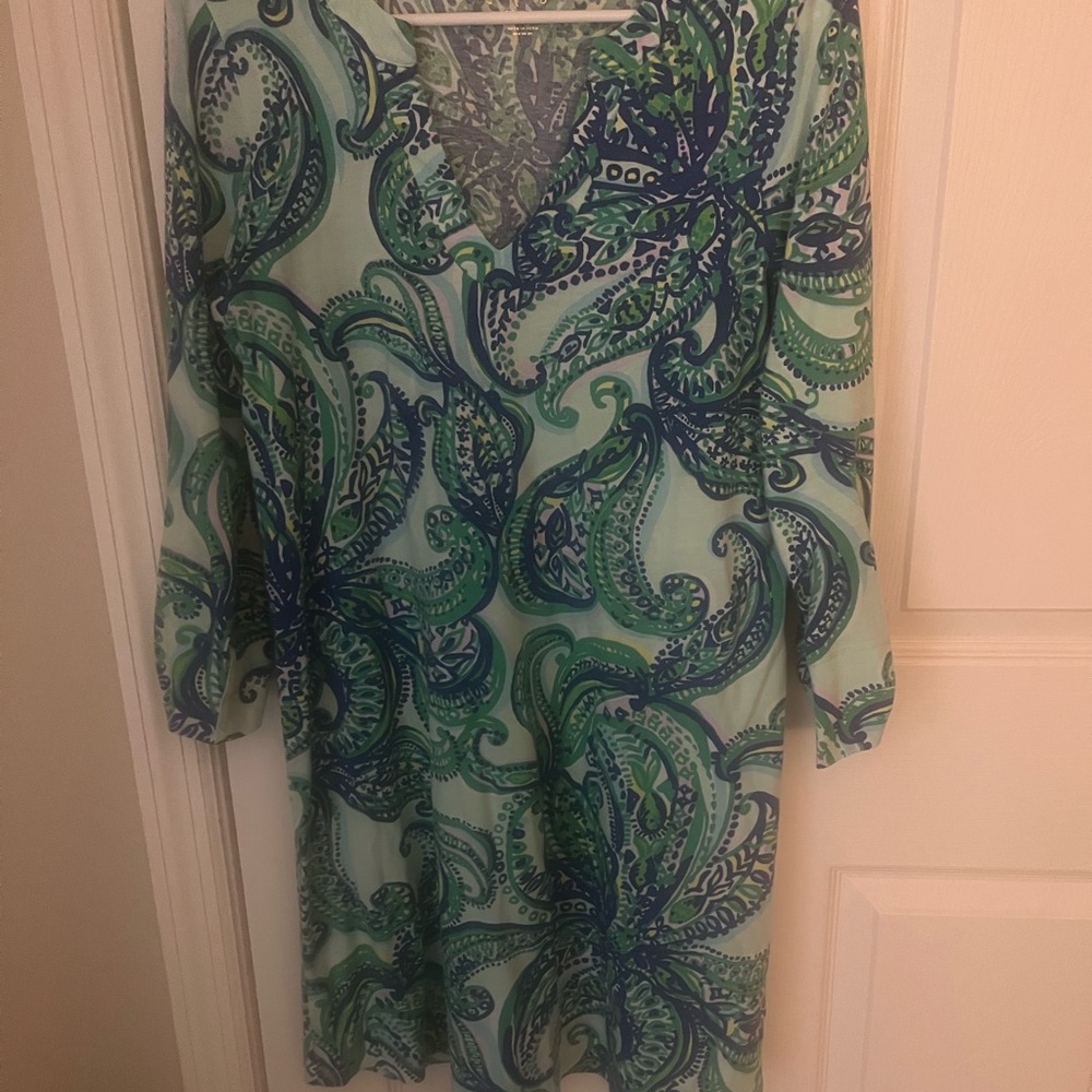Lilly Pulitzer Vibrant Green and Blue Long Sleeve Dress